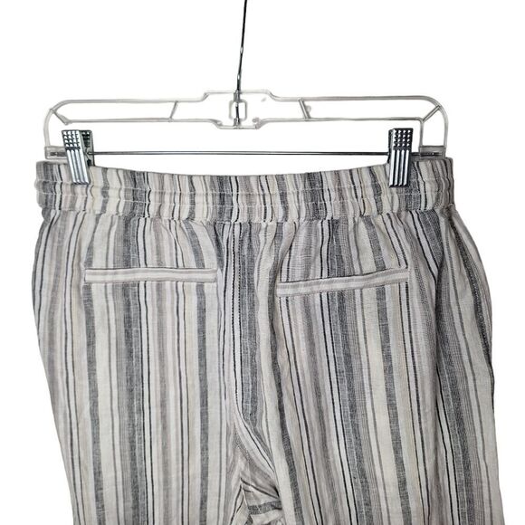 beachlunchlounge Margot Small Linen Cotton Striped Wide Leg Cropped Pant Pockets - Picture 5 of 13